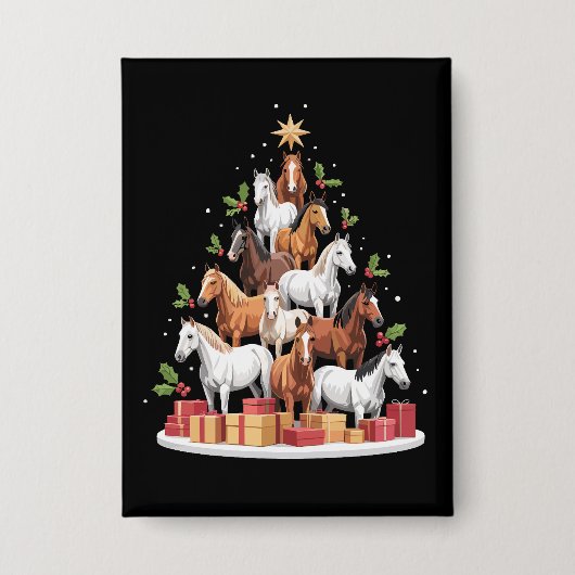 馬のツリー クリスマス 馬 ギフト 缶バッジ (正面)