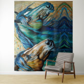 馬のティール（緑がかった色）ブルーグリーンブラウン タペストリー (インサイチュ)