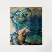 馬のティール（緑がかった色）ブルーグリーンブラウン タペストリー (正面)