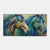 馬のティール（緑がかった色）ブルーグリーンブラウン デスクマット (正面)