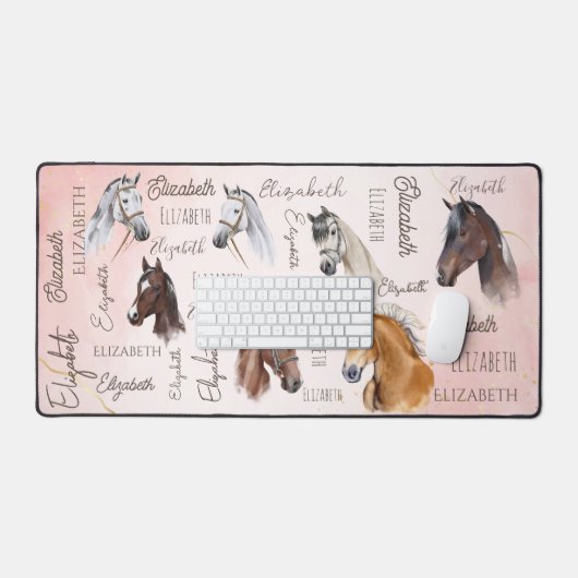 馬のテーマのギフトパーソナライズされた名 デスクマット (キーボード&マウス)