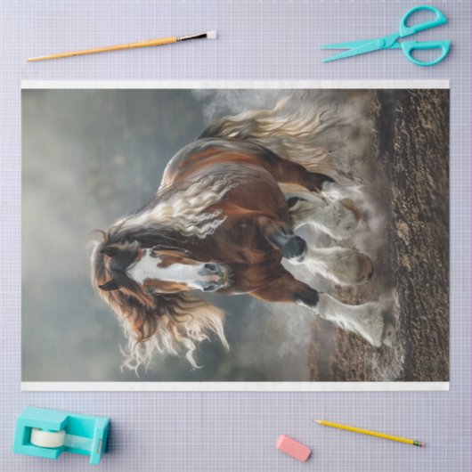 馬のデクページのような茶色の白いクリデール 薄葉紙 (クラフト)