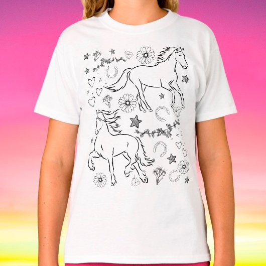 馬のドゥードルぬりえ Tシャツ