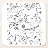 馬のドードルカラー スクエアペーパーコースター (正面)