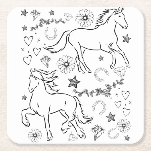 馬のドードルカラー スクエアペーパーコースター (正面)