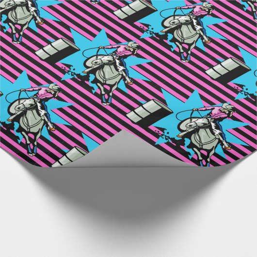 馬のバレルのレーサーの女性のカーボーイは引き起こります ラッピングペーパー (角)