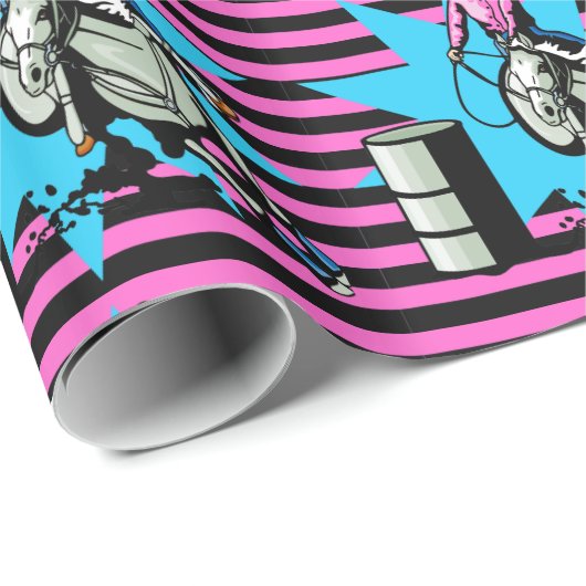 馬のバレルのレーサーの女性のカーボーイは引き起こります ラッピングペーパー (ロールコーナー)