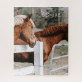 馬のパドックと農場の馬好き、名前をカスタムする ジグソーパズル (縦)