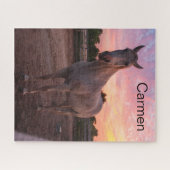 馬のパドックと農場の馬、パーソナライズ名 ジグソーパズル (横)