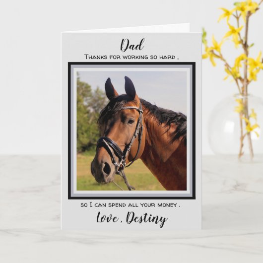 馬のパパ – 馬の写真おもしろい父の日 – ユーモア カード (黄色い花)