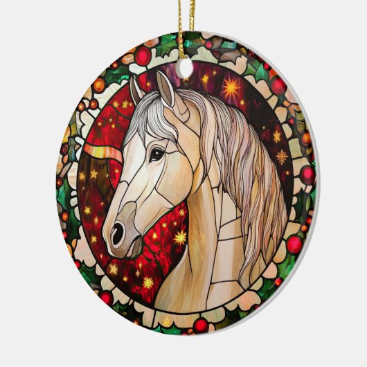 馬のパーソナライズされたステンドガフェイクラスのクリスマス セラミックオーナメント (左)