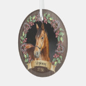 馬のパーソナライズされた写真のクリ素朴スマス ガラスオーナメント (正面左)