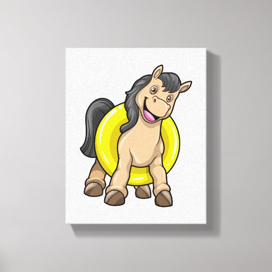 馬のビーチでスイムリング キャンバスプリント (正面)