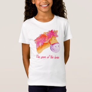 馬のピンクの女の子のTシャツの年 Tシャツ