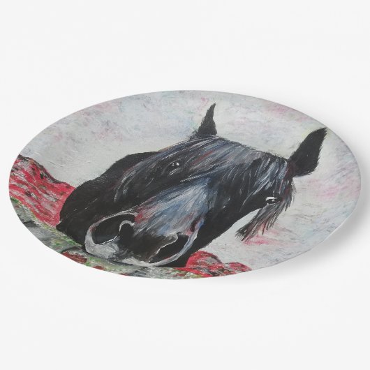 馬のフィールド馬のライダージ絵画グソーに乗る ペーパープレート (アングル)