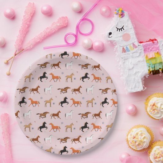 馬のプリントパターン,女性と女の子,女性のカーボーイ ペーパープレート (パーティー)
