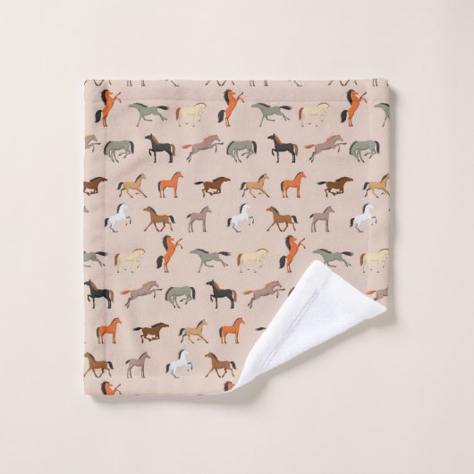 馬のプリントパターン、男の子の女の子と子供、馬の贈り物 ウォッシュタオル (ウォッシュタオル)