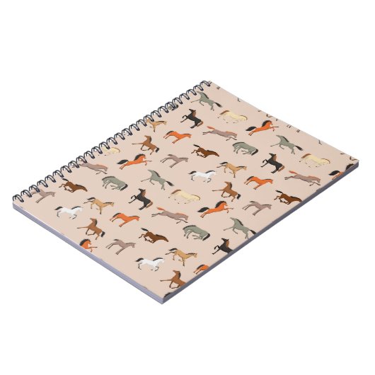 馬のプリントパターン、男の子の女の子と子供、馬の贈り物 ノートブック (左側)