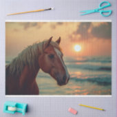 馬のプロフィールの夕日のビーチのデコページ 薄葉紙 (クラフト)