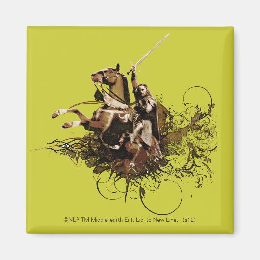 馬のベクターコラージュに乗るアラゴーン マグネット (正面)