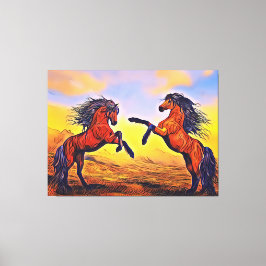 馬のペアの絵画 キャンバスプリント