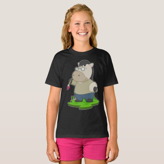 馬のペイ絵を描ントのブ絵を描ラシ Tシャツ (正面フル)