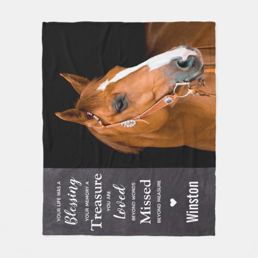 馬のペット記念撮影 フリースブランケット (正面)