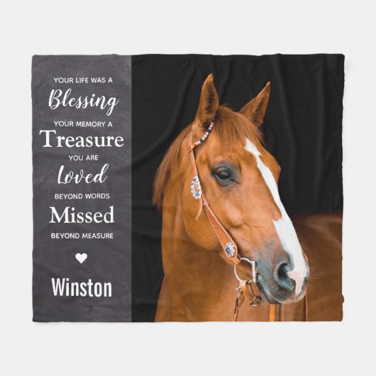 馬のペット記念撮影 フリースブランケット (正面(横))