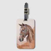 馬のポートレートのパーソナライズされた茶色の名前equestrian ラゲッジタグ (正面縦)