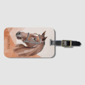馬のポートレートのパーソナライズされた茶色の名前equestrian ラゲッジタグ (正面横)