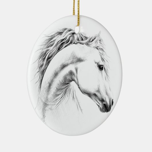 馬のポートレートの鉛筆のスケッチのオーナメント セラミックオーナメント (右)