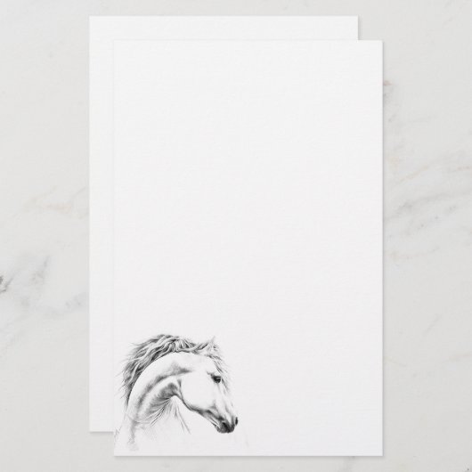 馬のポートレートの鉛筆のスケッチの文房具 便箋 (正面/裏面)