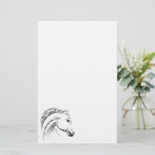 馬のポートレートの鉛筆のスケッチの文房具 便箋 (スタンド正面)