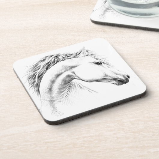 馬のポートレートの鉛筆の芸術のコースター コースター (左側)