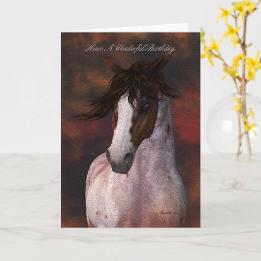 馬のポートレート誕生日グリーティングカード カード (黄色い花)