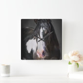 馬のポートレートII スクエア壁時計 (ホーム)