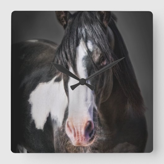 馬のポートレートII スクエア壁時計 (正面)