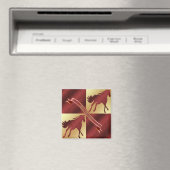 馬のマルーンと金ゴールドメリークリスマス マグネット (インサイチュ (食洗機))