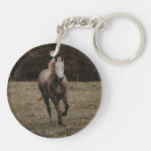 馬のメモリアルパープルポピーの水色フォトグレー キーホルダー (裏面)