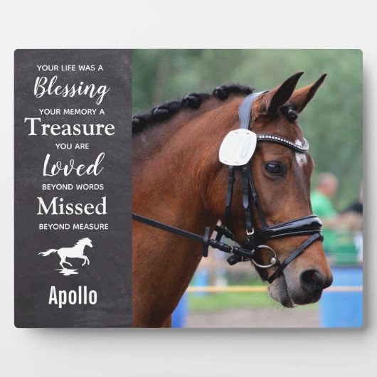 馬のメモリアルペットロス悔やみや弔慰引用文馬写真 フォトプラーク (正面)