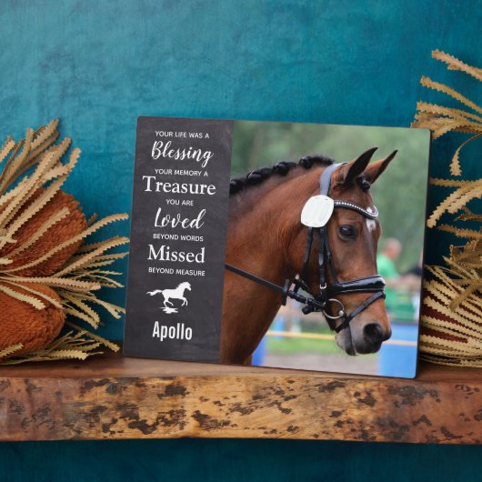 馬のメモリアルペットロス悔やみや弔慰引用文馬写真 フォトプラーク (側面)
