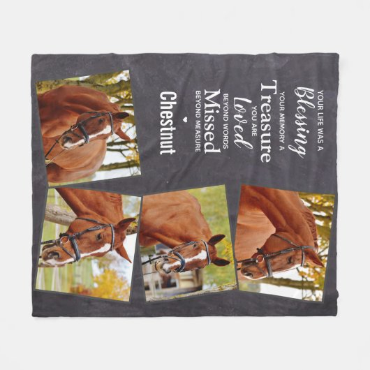 馬のメモリパーソナライズされたーペットコラージュ フリースブランケット (正面(横))