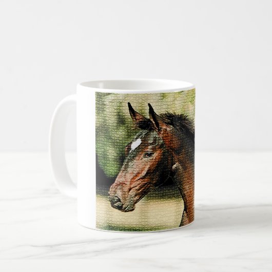 馬のモザイクタイルの顔 コーヒーマグカップ (正面左)