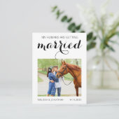 馬のモダン写真ペットの結婚式の日付を保存 案内ポストカード (スタンド正面)