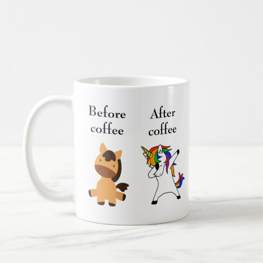 馬のユニコーンのユーモアの後にコーヒー愛好家 コーヒーマグカップ (左)