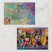 馬のライダー、夜の音楽ティール(緑がかった色)金ゴールドきらめく 名刺 (正面/裏面)