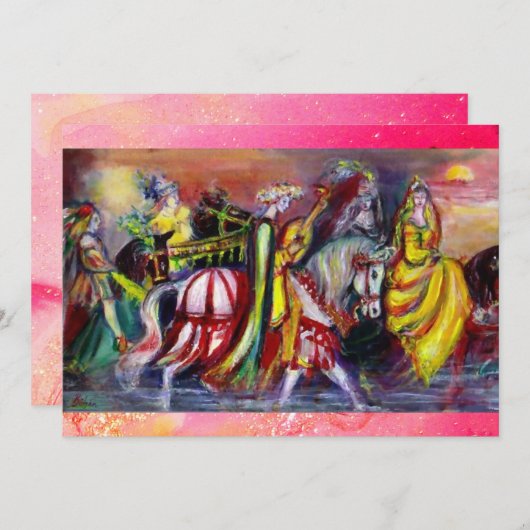 馬のライダー、夜の音楽、ピンクの金ゴールドきらめき 案内状 (正面/裏面)