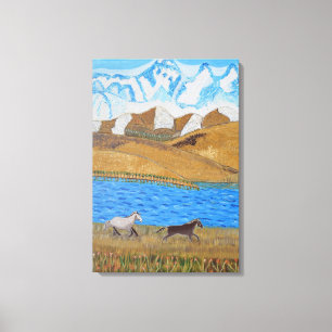 馬のランニングの山のキャンバスアート キャンバスプリント