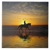 馬の上のビーチでサンセットライディング タイル (正面)