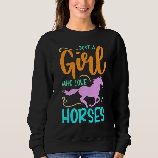 馬の乗り手の馬を愛しているだけの女の子女性のカーボーイE スウェットシャツ (正面)